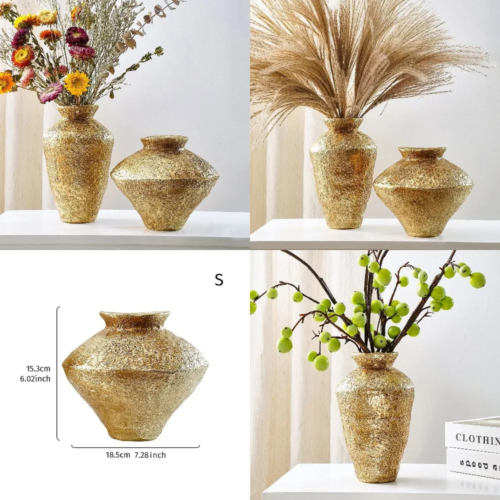 1PC, A Retro Earthenware Jar Shaped Decorative Vase, An Antique Golden Earthenware Jar Home Decorative Vase