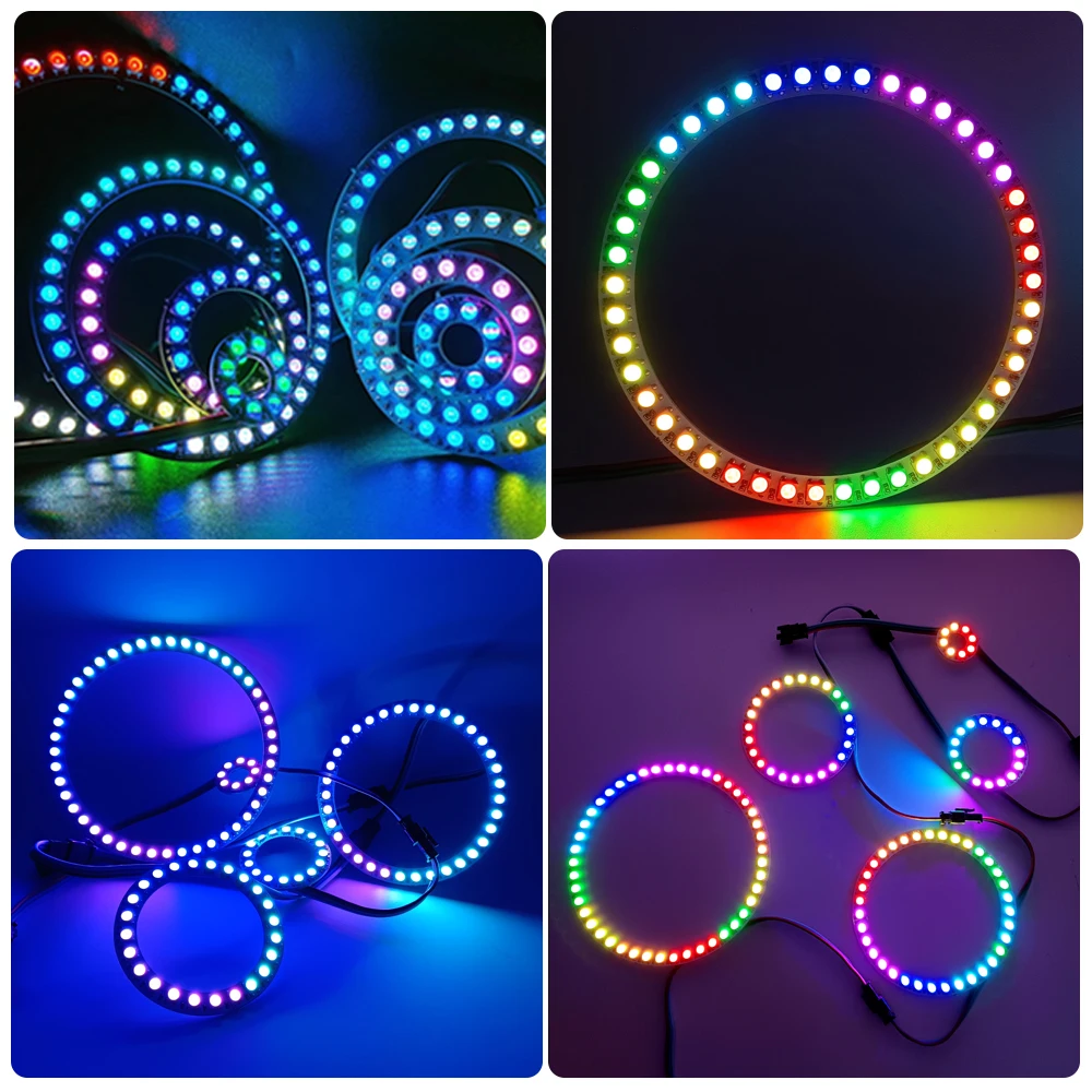 8ถึง45พิกเซล WS2812B DC5V DIY แหวน LED แยกที่อยู่ได้ WS2812ในตัวโมดูล IC 5050 RGB กลมไฟวงกลม