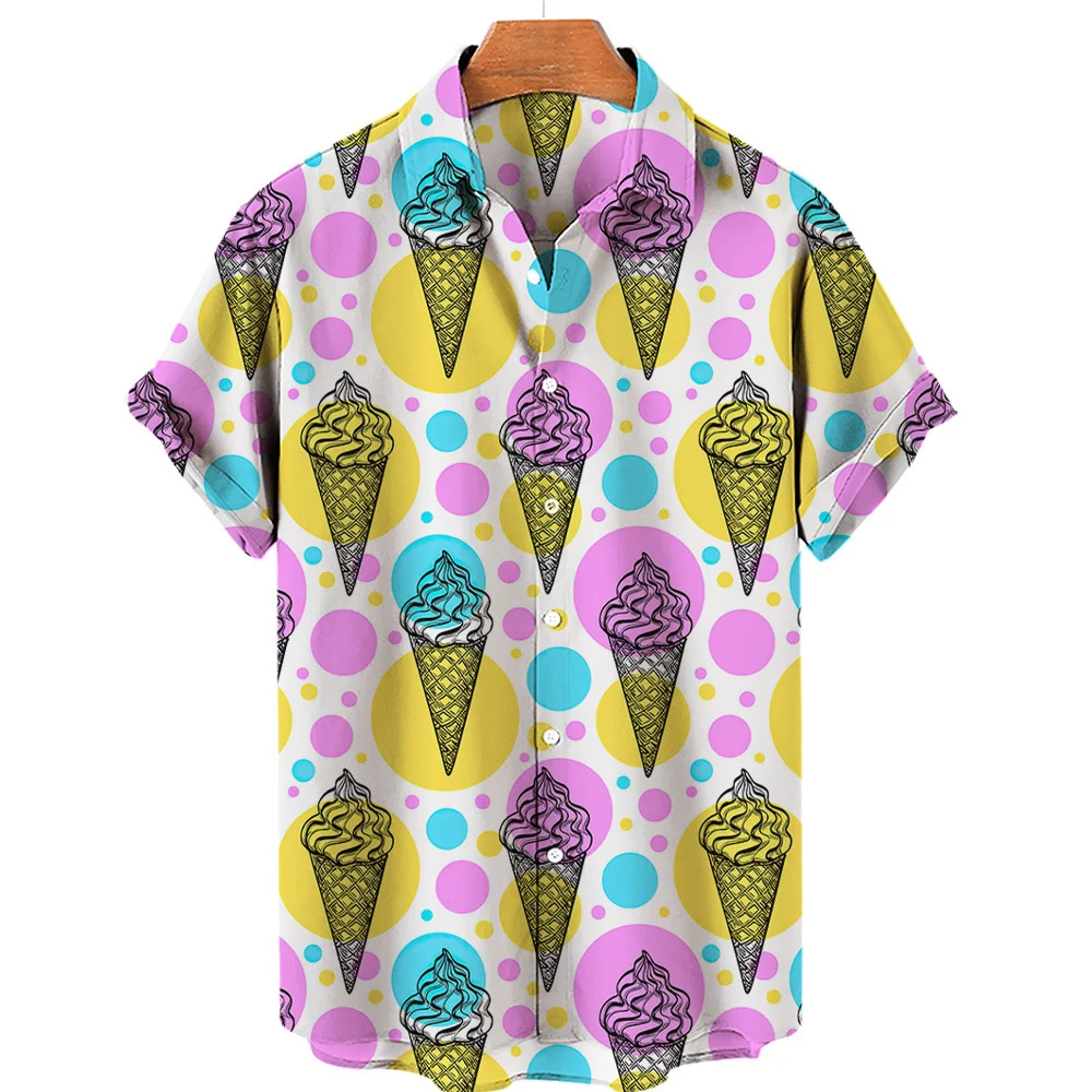 

Summer Funny Hawaiian 3D Ice Cream Shirts Women Clothes Street Y2k Personalities Short Sleeves Shirt Top Lapel Girl Tee Shirts