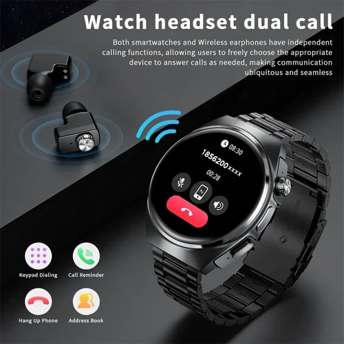 Imagen 2 del producto Reloj inteligente TWS 2 en 1 GT con auriculares, reloj deportivo con auriculares Bluetooth, reloj de llamada, Monitor de salud para hombres, auriculares inteligentes NFC