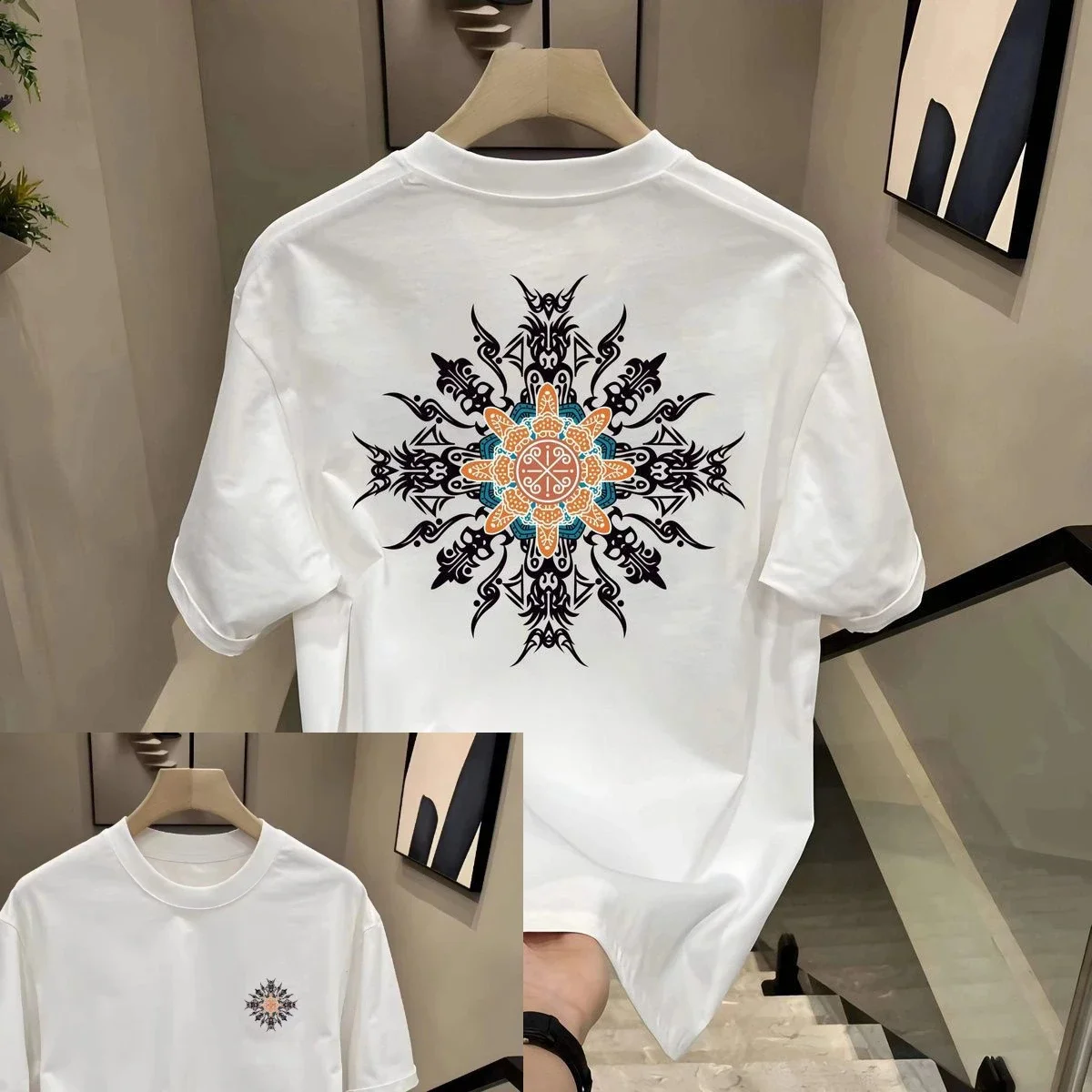 

Summer Trendy Brand Heavy Pure Cotton American New Round Neck Retro Short Sleeve Pure Cotton Printed Men's and Women's Loose Ins