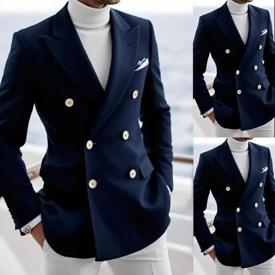 

Handsome Wedding Tuxedos Peaked Lapel 1 Pcs Jacket Men Suit Fashion Double Breasted Evening Blazers Customized
