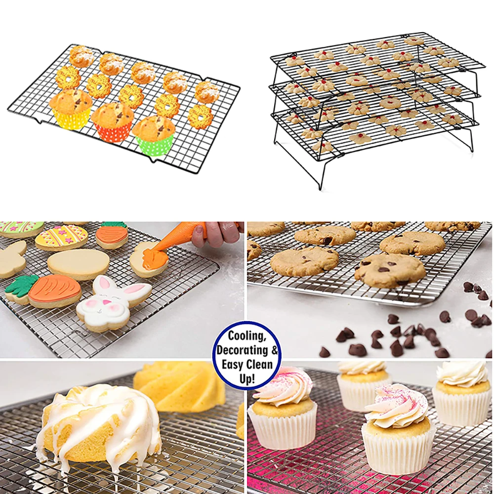 WALFOS Stainless Steel Nonstick Wire Grid Baking Tray Cake Cooling Rack Oven Kitchen Pizza Bread Barbecue Cookie Biscuit Holder