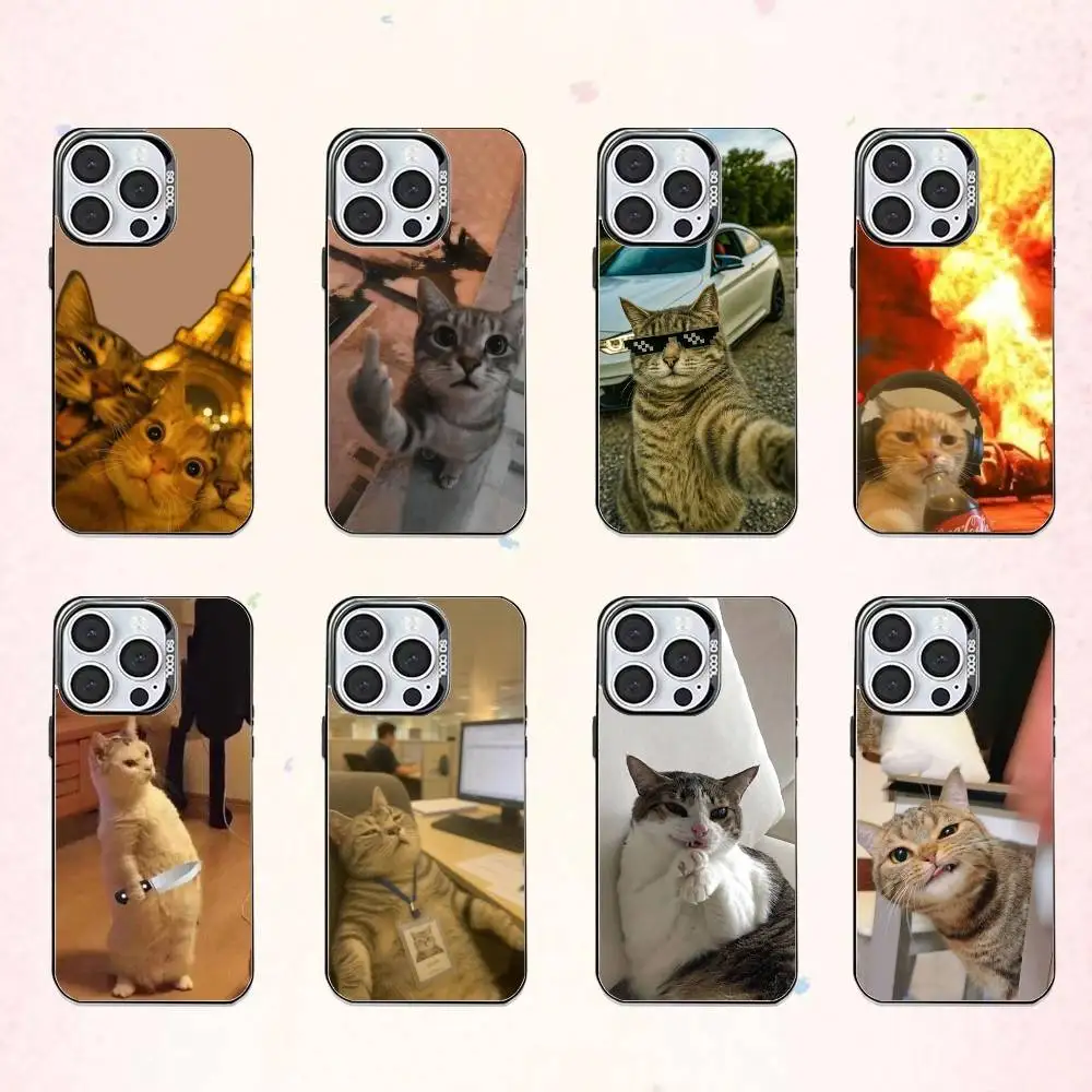 

C-Cat M-MEME F-Funny Phone Case For iPhone17,16,15,14,13,12,11 Plus,Pro Max Colored Silver Plated Inside Cover
