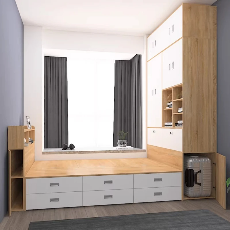 

Simple tatami bed wardrobe integrated high box storage bed