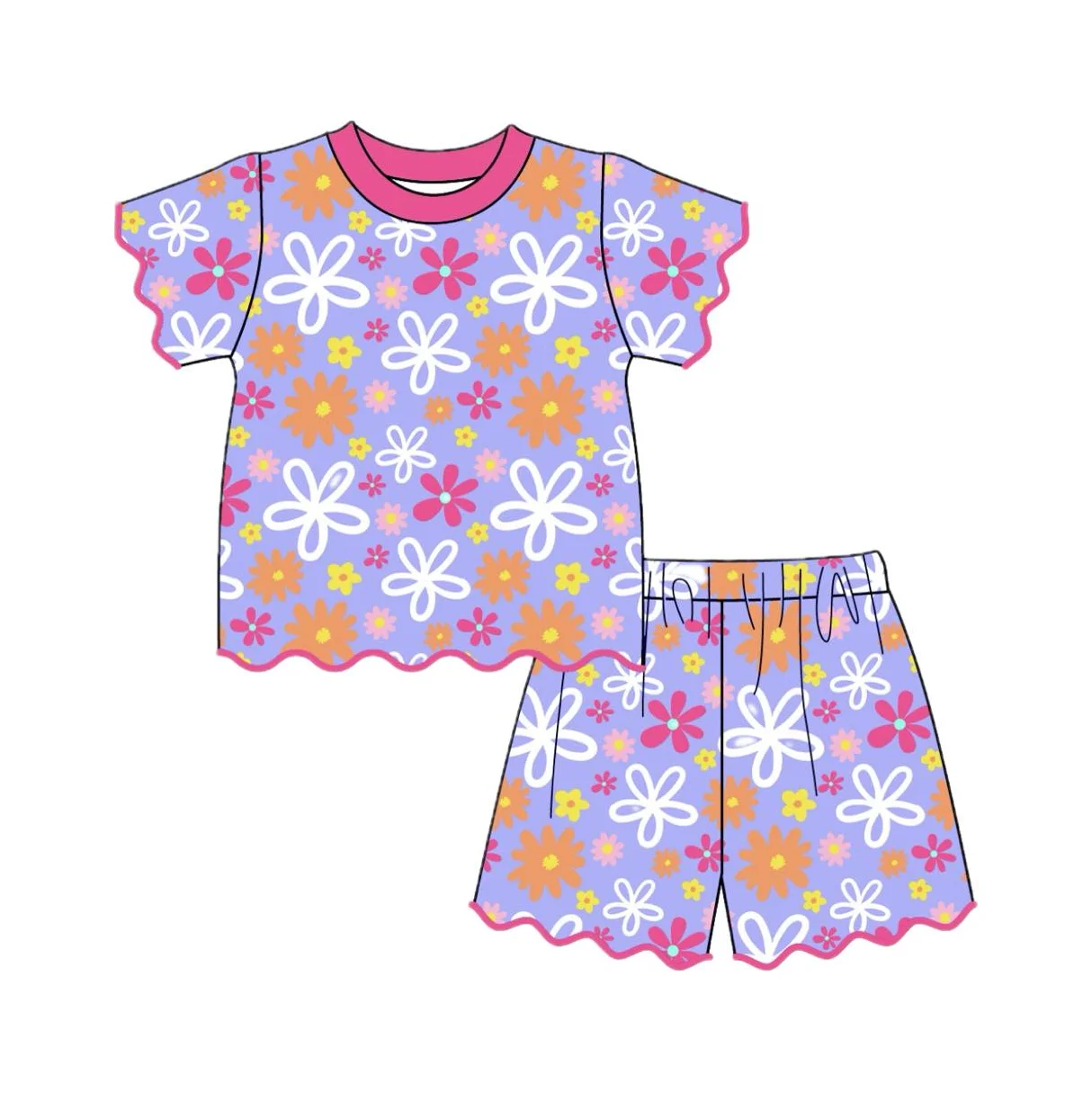 Custom Children Strawberry Outfit Leopard Flower Toddler Girl Shorts Set Summer Back To School Kids Clothing