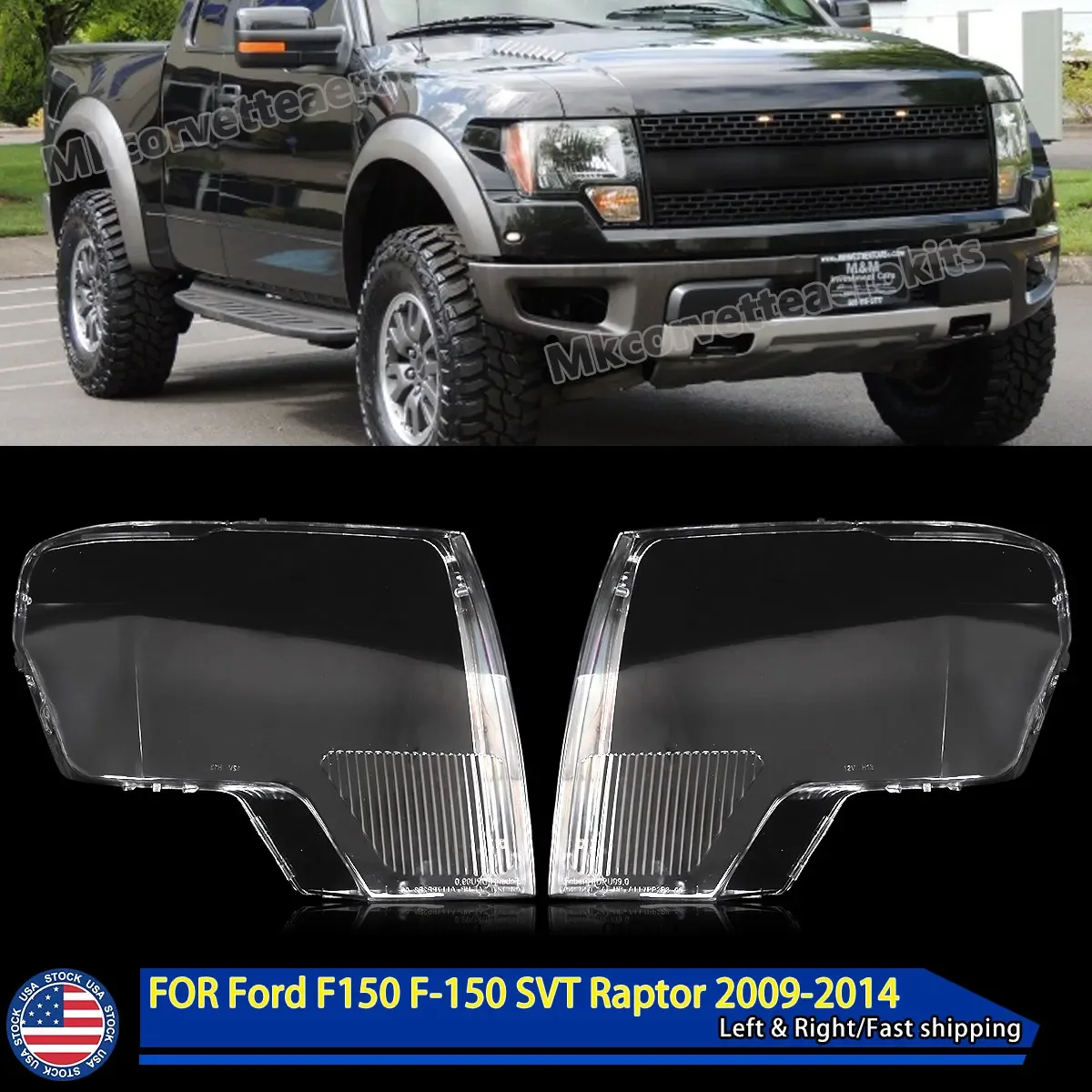 

SAIQINGSP 1 Pair of Headlight Cover Lens Shell For Ford F-150 SVT Raptor 2009-2014 Car Accessories Tools