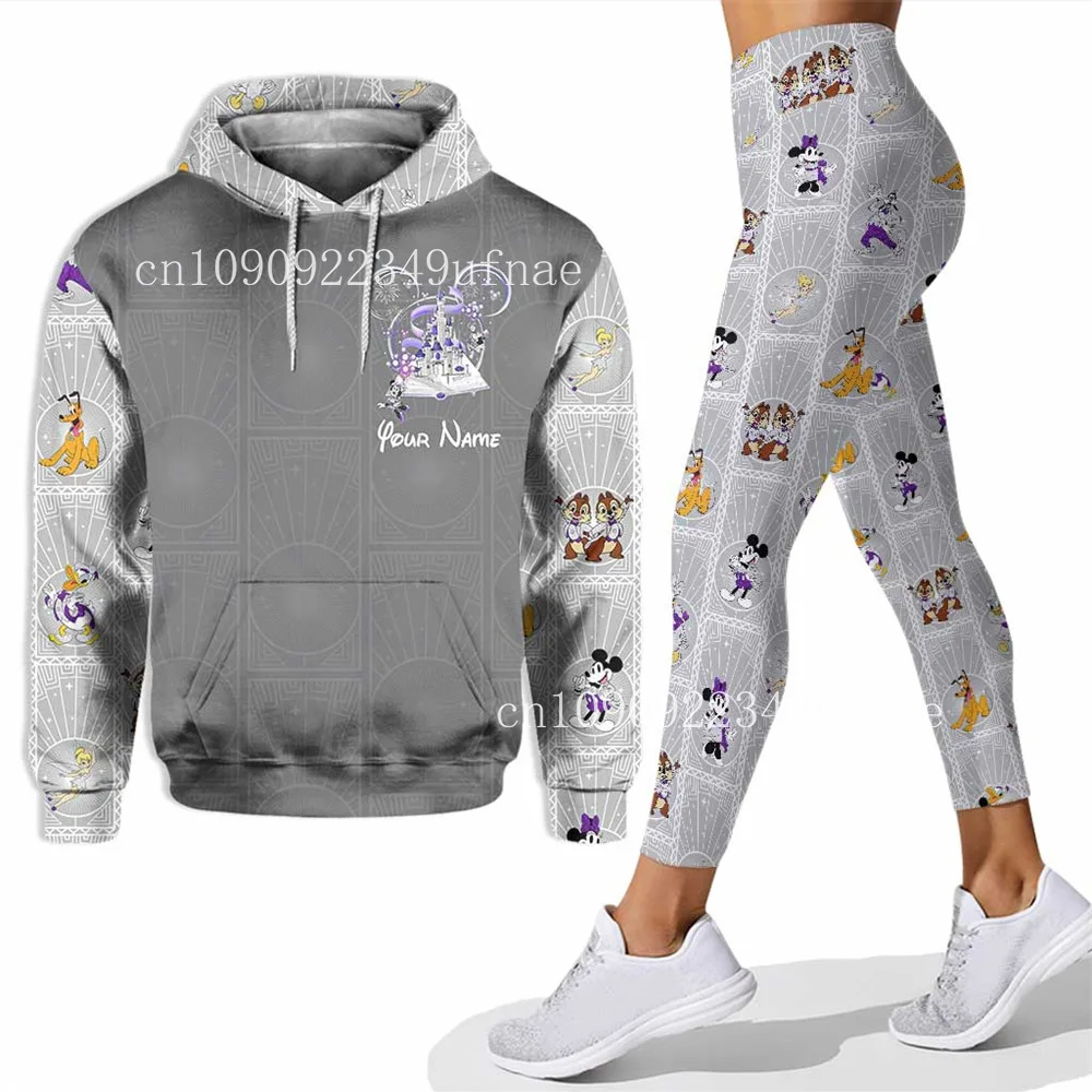 Minnie Mickey 3D Hoodie Leggings Set Women Disney Minnie Mickey Mouse Yoga Pants Sweatpants Fashion Casual Leggings Sportswear