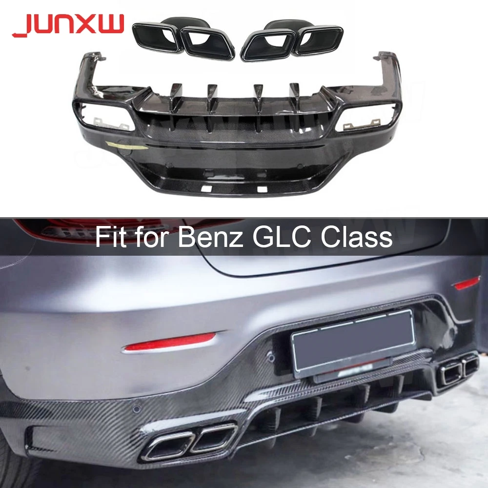 

Carbon Fiber Rear Bumper Lip Diffuser with Exhaust Tips for Mercedes Benz GLC C253 Coupe Sport GLC300 GLC250 GLC63 2017-2019 FRP