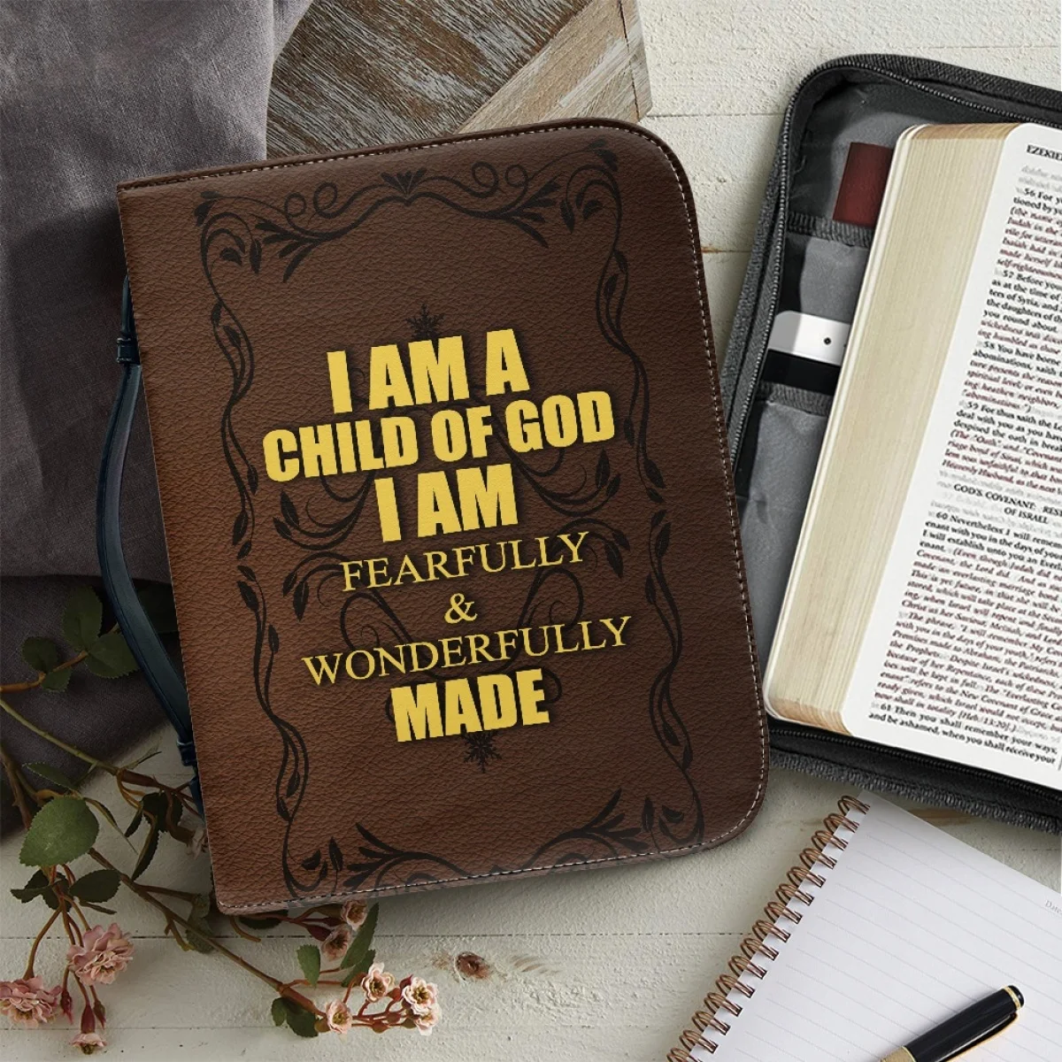 FORUDESIGNS Vintage Leather Bible Cover Case Carry Bag Bible Cover For Women's Bible Carrying Case Church Prayer Zippered