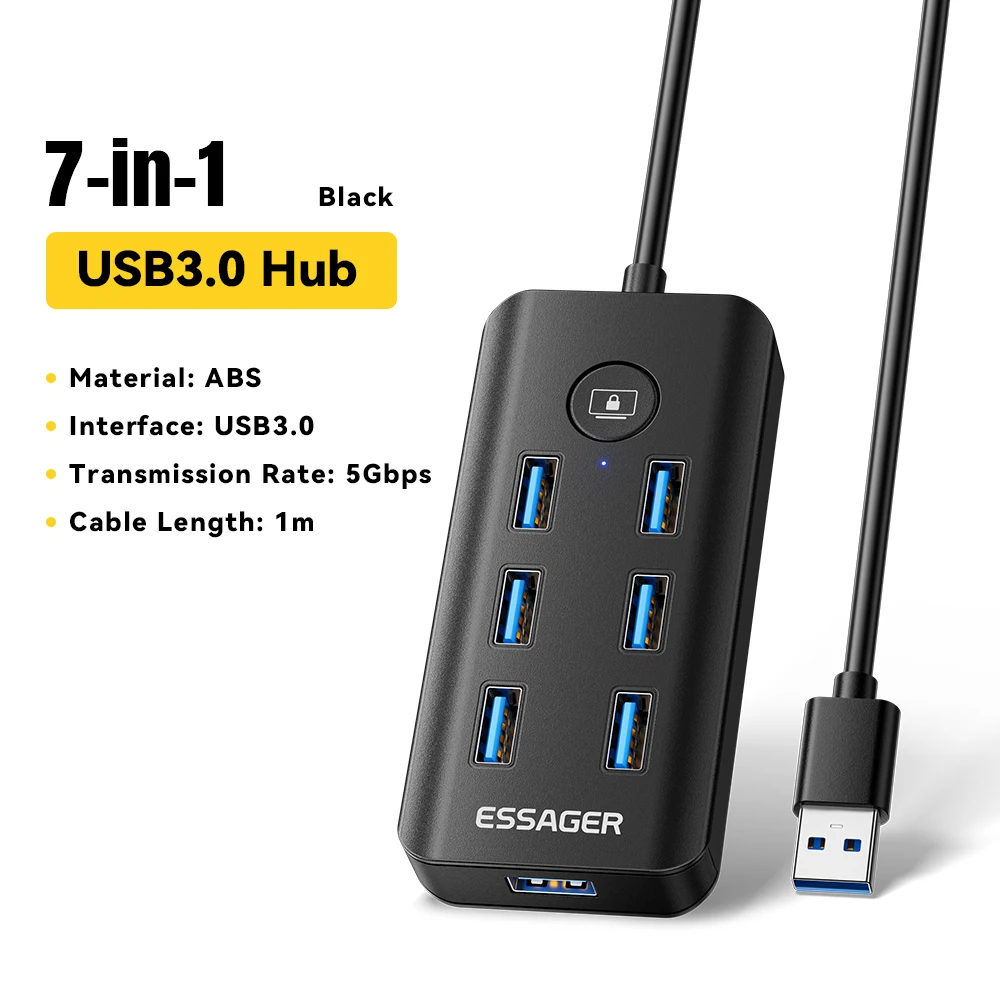 Essager 7-in-1 USB 3.0 Hub Multi USB Splitter Power Adapter 5Gbps Hoge Snelheid USB Splitter OTG Adapter Voor PC Laptop Macbook Pro