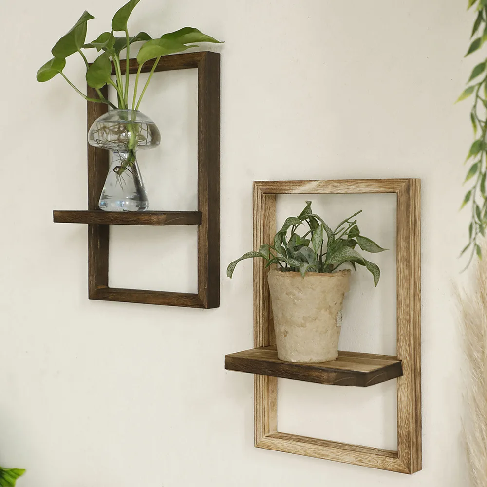 Paulownia Wood Door Frame Shaped Wall Hanging Flower Pot Rack, Simple Home Bed and Breakfast Bedroom Decorative Rack