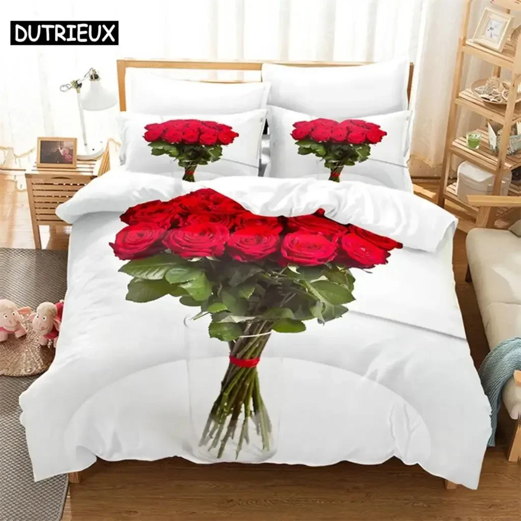 

Red Rose Lovers Queen Bedding Set Single Twin Double Queen King Cal King Size Bed Linen Set