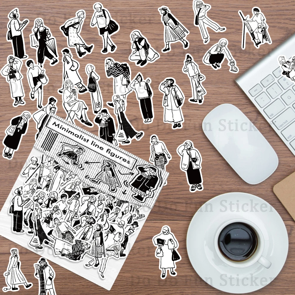 

30PCS Creative Simple Line Fashion Character Sticker Pack Waterproof PVC Modern Art DIY Water Cup Books Tablets Phone Case