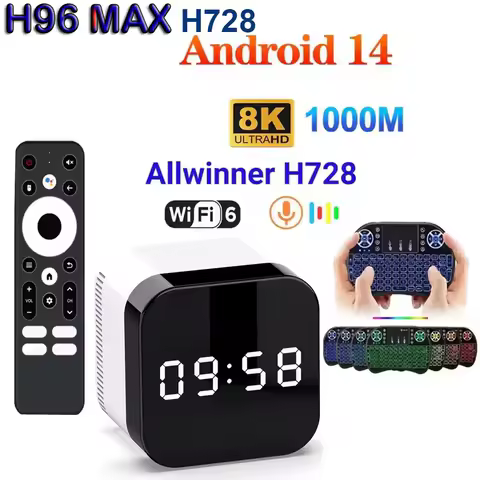 H96 MAX H728 Android 14 Octa Core 4GB+128GB Smart TV Box Wifi6 1000M 8K HD BT 1000M LAN Media Player Set Top Box