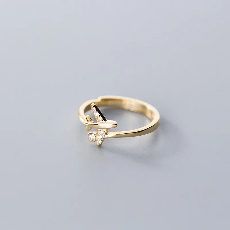 New Zircon Airplane Adjustable Open Finger Rings for Women Girl Korean Charming Fashion Silver Gold Color Jewelry Gift