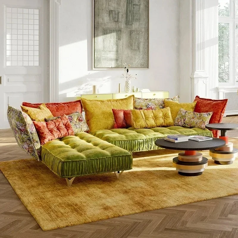 Sofa living room retro pattern high-end villa corner combination fabric sofa