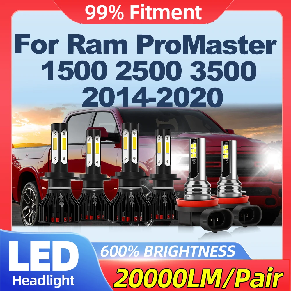 LED Headlight Bulbs 60000LM Car Head Lamps 12V Canbus Error Free For Ram ProMaster 1500 2500 3500 2014-2016 2017 2018 2019 2020