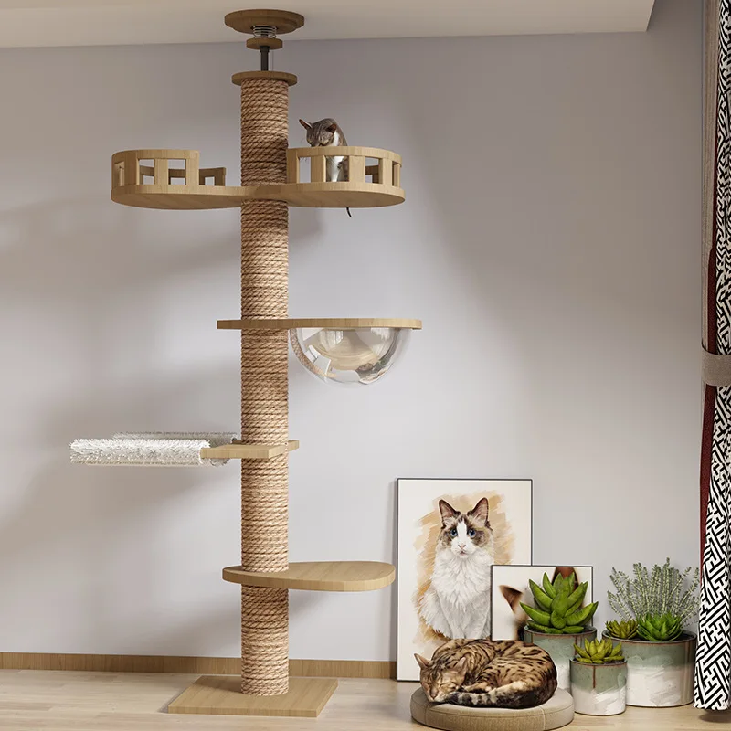 Cat Tree Floor To Ceiling Cat Tower with With Scratching Post Hammock Floor to Ceiling Pet Tree House Pet Furniture Climbing Toy