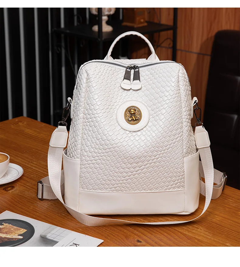 2024 New Women's Backpack Designer High Quality Soft Leather Simple Weave Fashion Backpack Large Capacity Shoulder School Bags