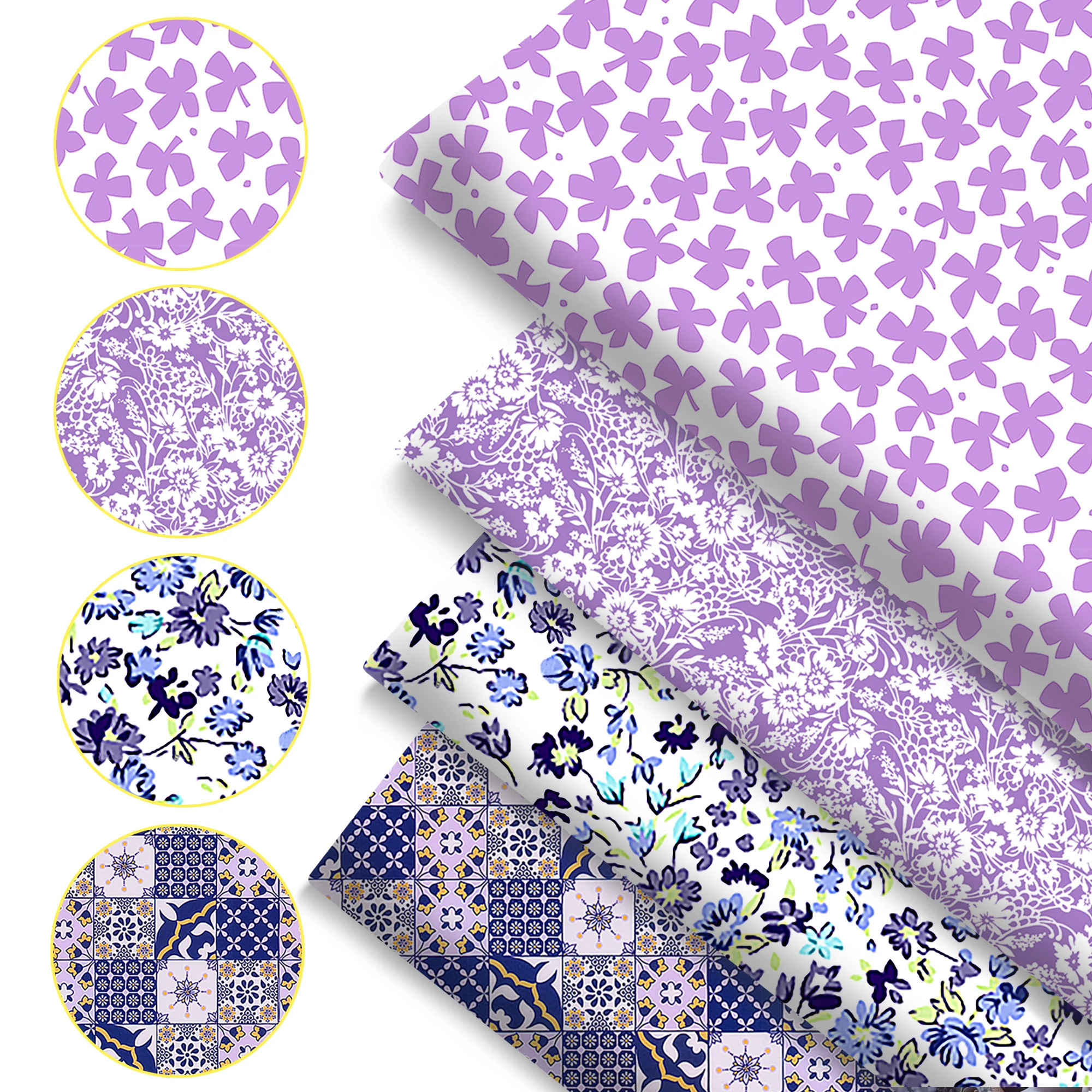 Pre-cut 4pcs/set Seasonal Spring Flower Plaid Clover Style Fabric Packs17.7*19.7 Inches Polyester Patchwork, Suitable