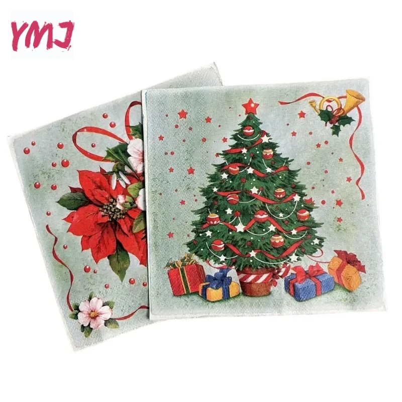 Christmas tree printed napkins Christmas wreath paper napkins party banquet decoration paper napkins 2-Ply 10/20pcs 33*33cm