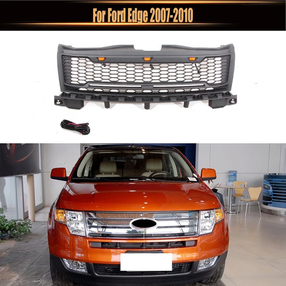 

For Ford Edge 2007-2010 Modified ABS Mesh Grill Hood Grills With LED Light Replacement Grille Cover Car Front Bumper Grilles