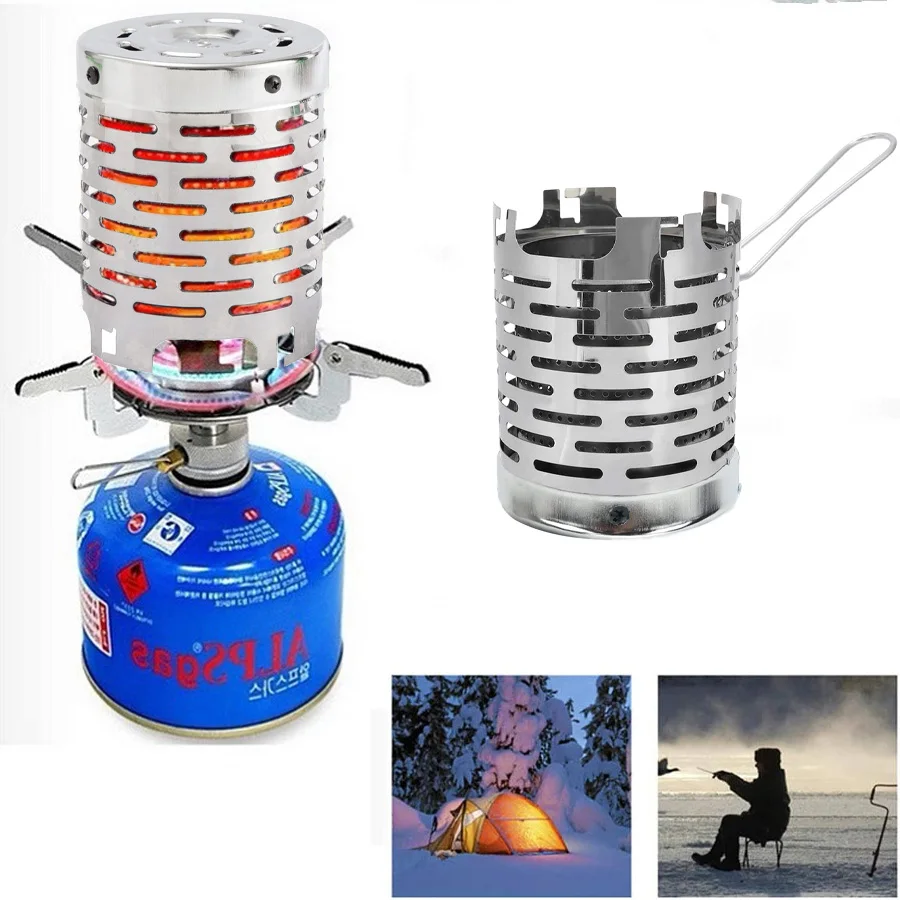 

Mini Gas Stove Heating Cover Outdoor Made of Stainless Steel,Includes a Handle And Storage Bag Heater Oven for Warmth in Tents.