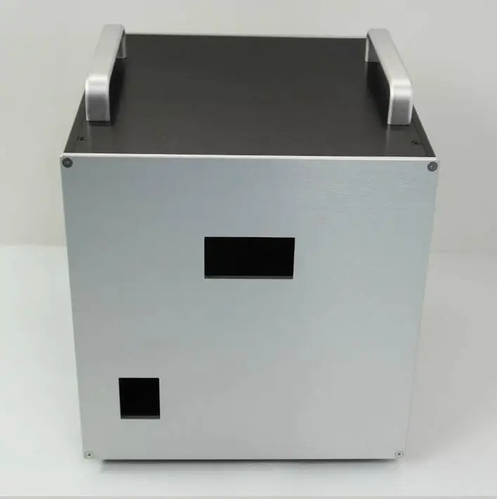 غلاف مزود طاقة منقسم من الألومنيوم مخصص ، حافظة ذاتية الصنع لعزل HIFI ، CNC ، معيار الولايات المتحدة ، 305x305x311mm