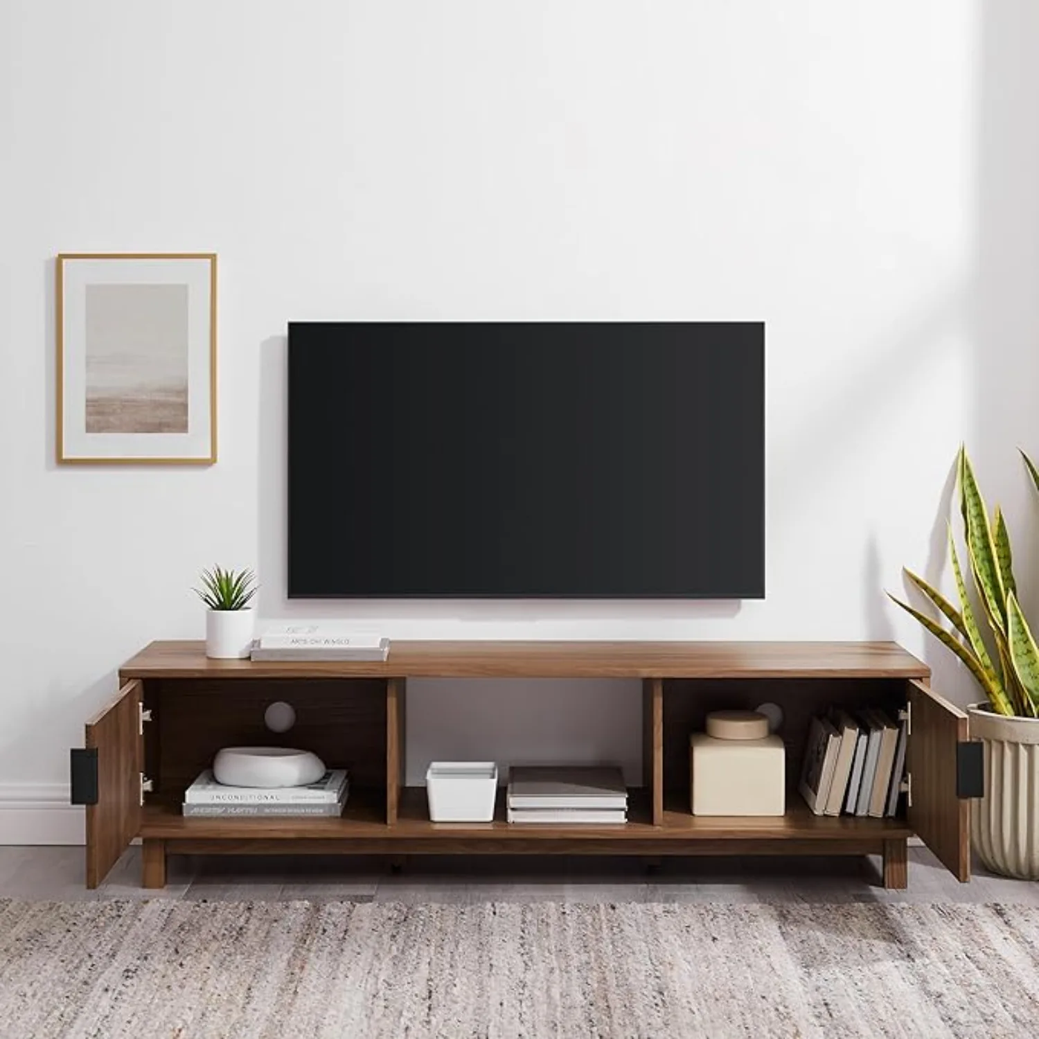 Modern Fluted-Door Low Stand for TVs up to 65 Inches, 58 Inch