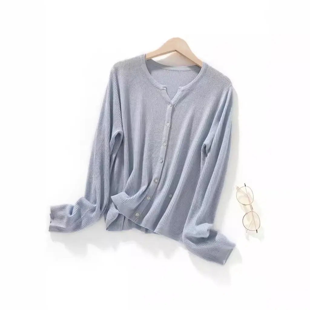 

Spring Summer New Women's Worsted Silk Wool Sweater Casual Thin Knitted Cardigan Top Blouse Fashionable Spring Summer