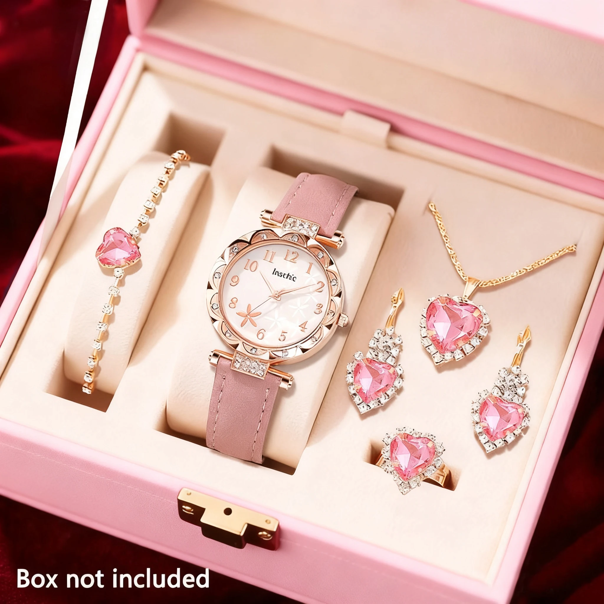 6PCS Elegant and Exquisite Women's Quartz Watches with Butterfly Necklace, Earrings, Bracelet Accessories Set