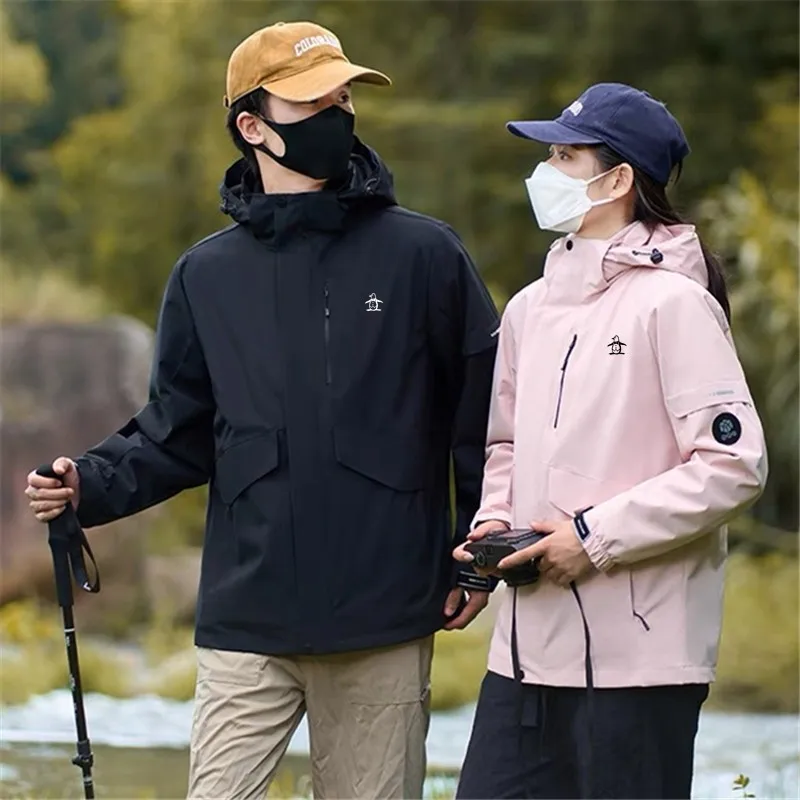 

Men and Women Golf Wear Clothing 3-in-1 Outdoor Waterproof Jacket Winter Villus Warm Hooded Unisex Golf Coat Sport Climbing 골프웨어