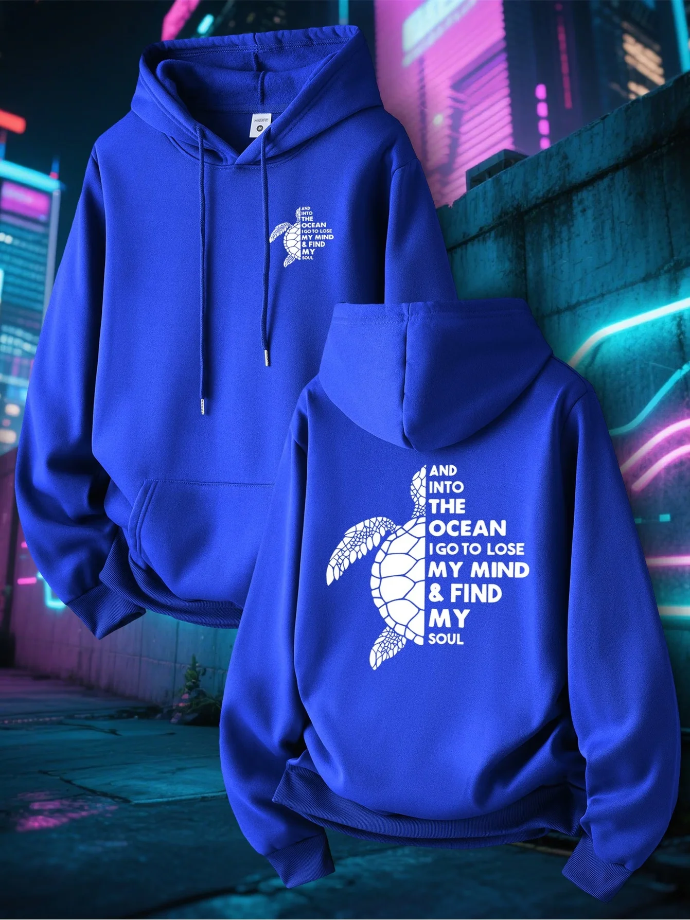 Autumn/WinterFashion Men's Hooded Sweatshirt Simple Lettering Turtle Print Comfortable Casual Versatile Trendy High Street Retro