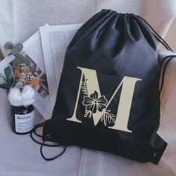 Golden Letter Print Backpack Fashion Drawstring Bag Simple Boy Basketball Bag Girl Shopping Bags Portable Customize School Case