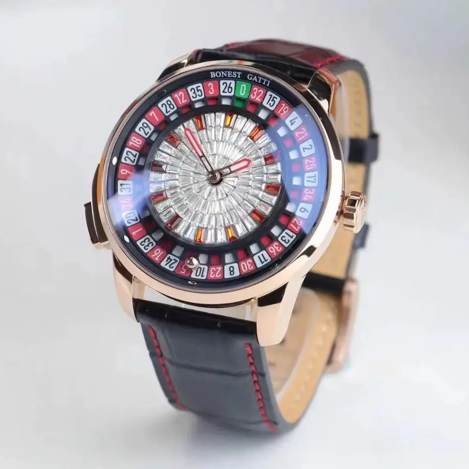 BONEST GATTI Men Automatic Watch 43mm Mechanical Wristwatch Sapphire Mirror Luminous Rotatable Roulette Game Crystal Dial