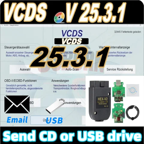 2025 HEX V2 device New version VCDS 25.3 UPDATE SOFTWARE VAG-COM OBD2 Scanner USB FOR V/W AU/DI Sko/da Se/at