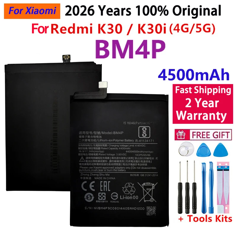 

100% Original Brand New BM4P 4500mAh Battery For Xiaomi Redmi K30 K30i 4G 5G BM4P High Quality Phone Replacement Batteries+Tools