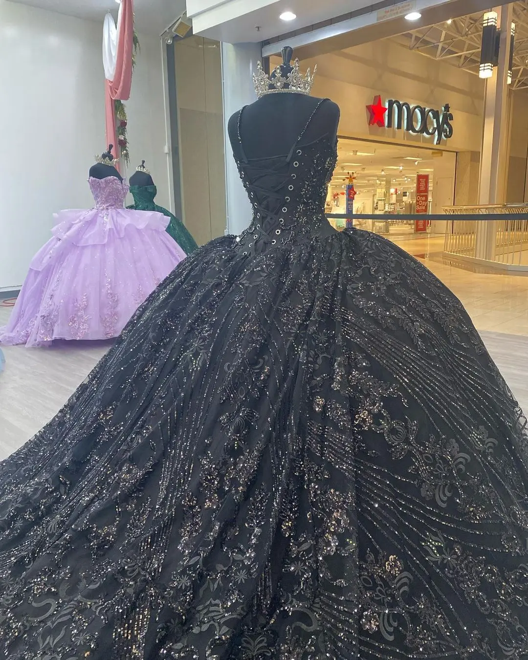 Mexican Themed Black Sequins Lace Charro Quinceanera Dress Crystal Beaded Corset Ball Gown with Spaghetti Straps and Long Train