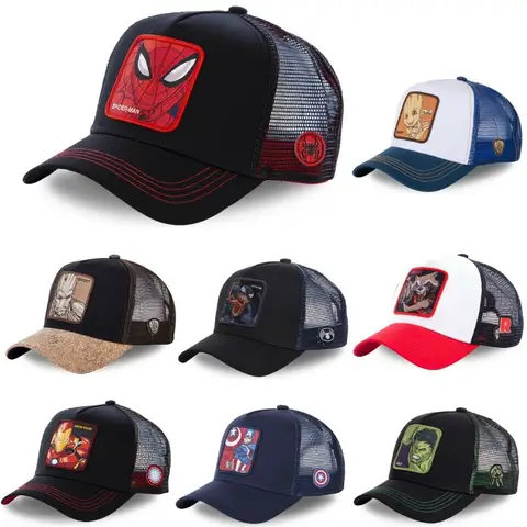 고품질 마블 모든 스타일 애니메이션 만화 Snapback 코튼 야구 모자 남자 여자 힙합 아빠 메쉬 트럭 모자 Dropshipping