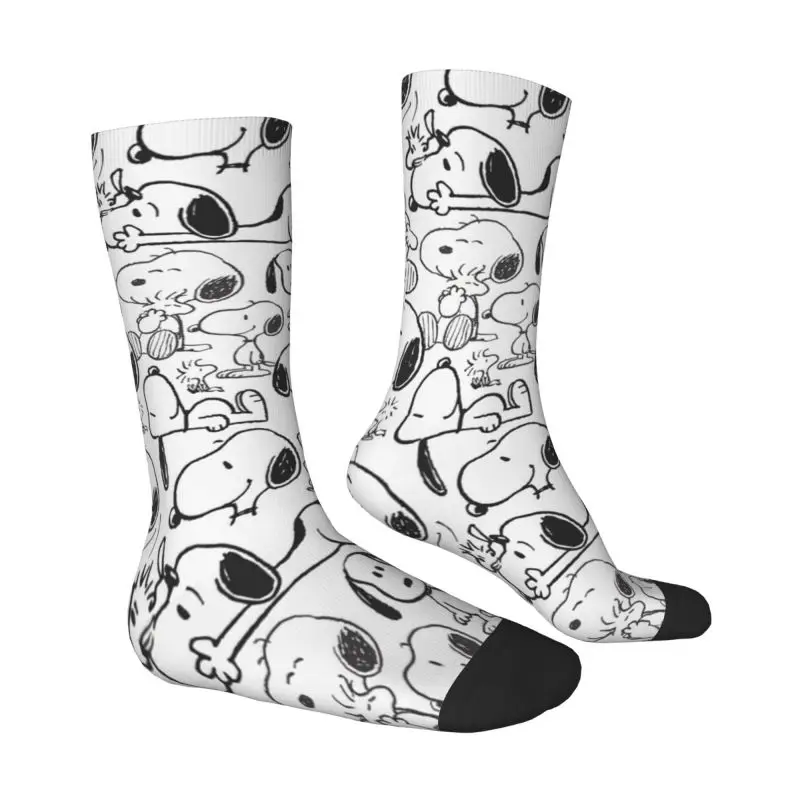 Cute Mens Snoopy Smile Pattern Dress Socks Unisex Breathbale Warm 3D Printed Beagle Dog Crew Socks