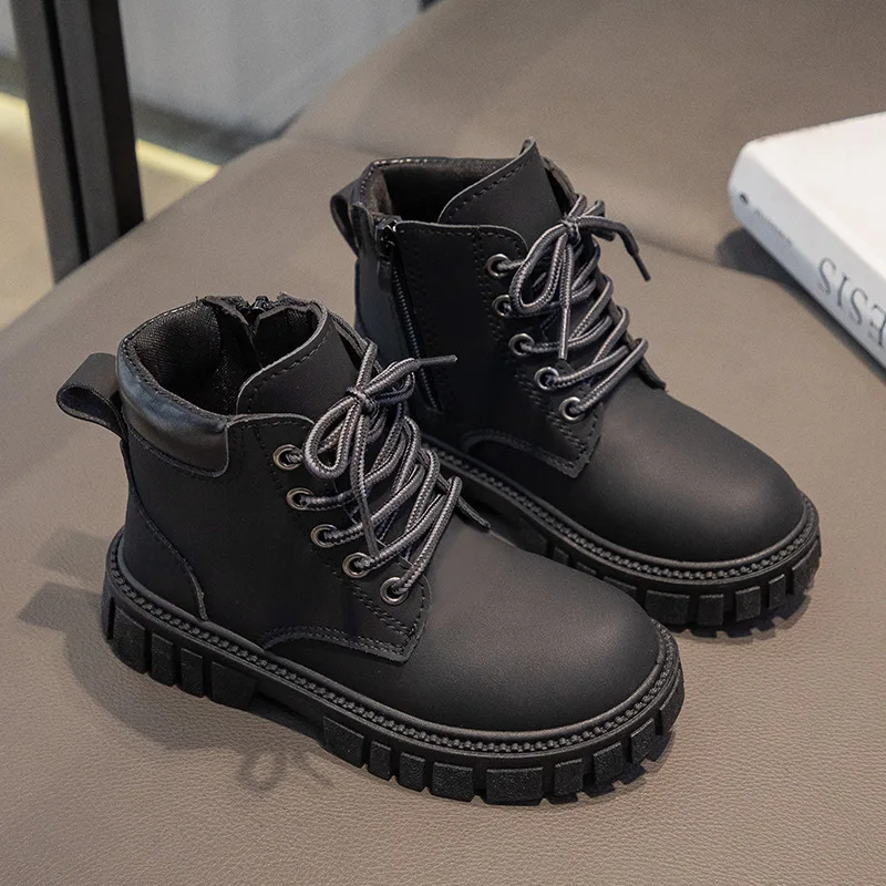 

Boys Boots Kids Winter Fashion British Style Children Soft Soled Yellow Boots Low Top Solid Color Boots Girls Non-slip Shoes