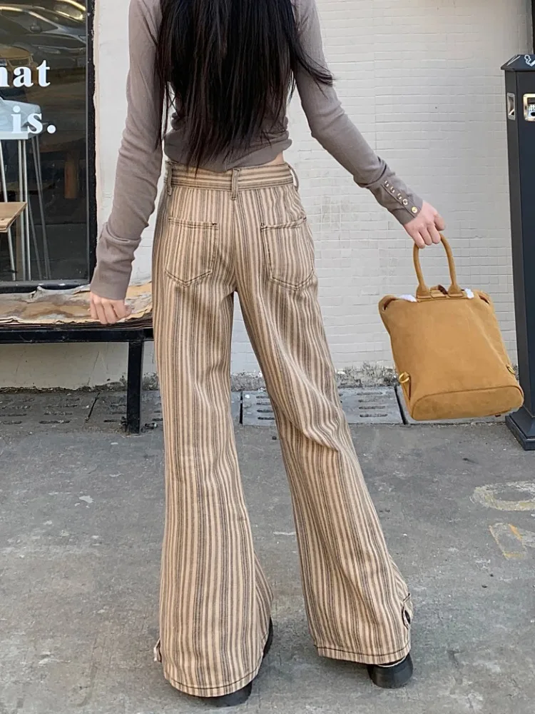 Y2K Jeans vintage da donna Old Money Pantaloni skinny in denim a righe a vita bassa Moda retrò coreana chic