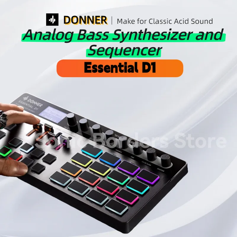 آلة فوز الأداء D1 الأساسية من Donner - 16 وسادة RGB ومسلسل الخطوات وطبول الأصابع مع شاشة LCD #1