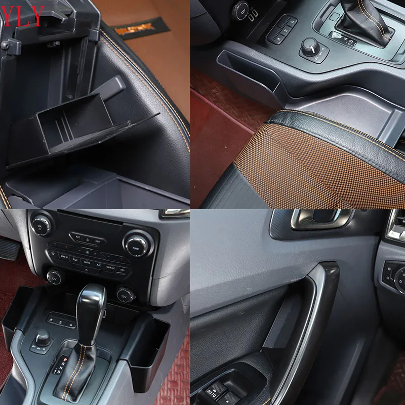 

For Ford Ranger Wildtrak 2015-2021 ABS black car front door storage box central control armrest box storage box Car accessories