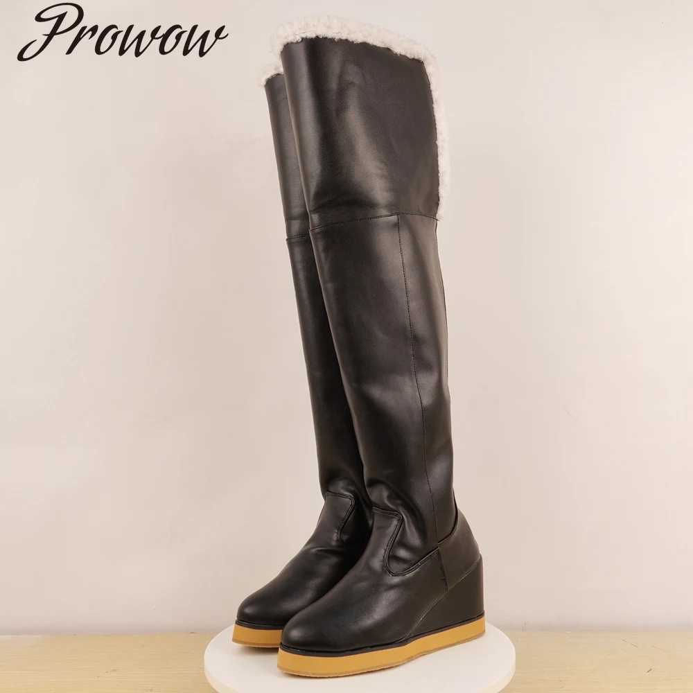 

Модные высокие сапоги выше колена на танкетке и платформе для сохранения тепла, женская обувь Zapatos Mujer