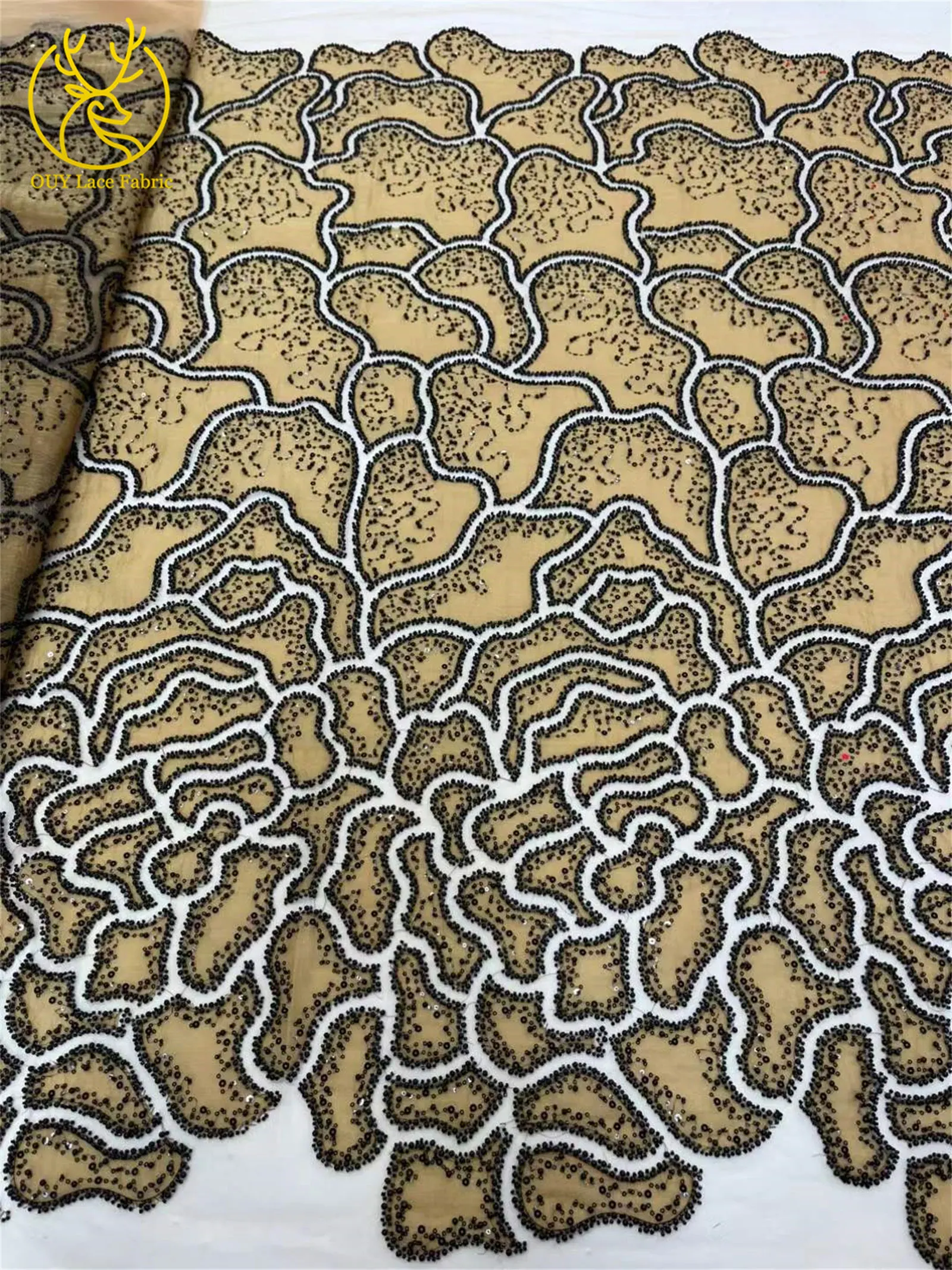 高級ナイジェリア産アフリカビーズレース生地2025高品質フランススパンコール刺繍レース生地、婦人服縫製用