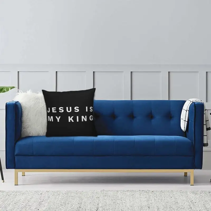 Benutzerdefinierter Kissenbezug „Jesus ist mein König“, katholischer christlicher Glaube, für Sofa, quadratischer Kissenbezug