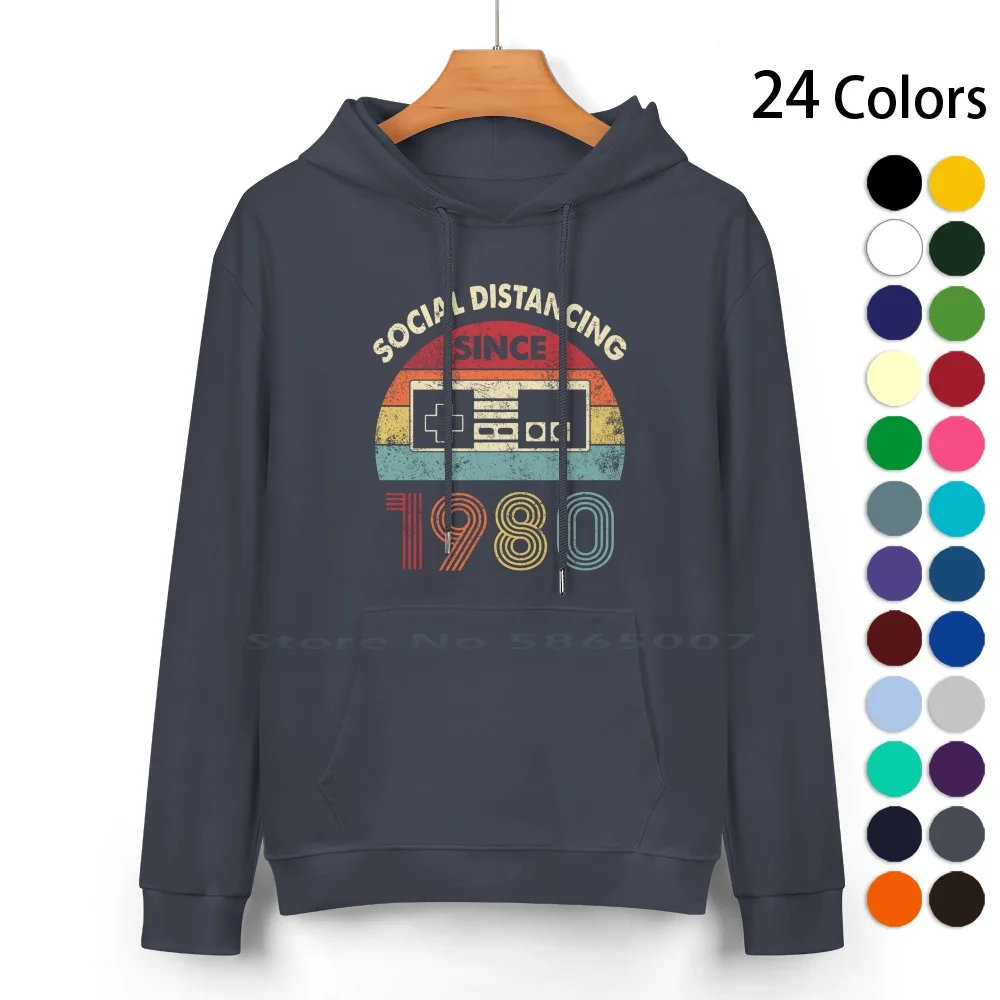 Social Distancing Since 1980 Introvert Gamer 40th Birthday Gift Pure Cotton Hoodie Sweater 24 Colors Social Distancing Gaming