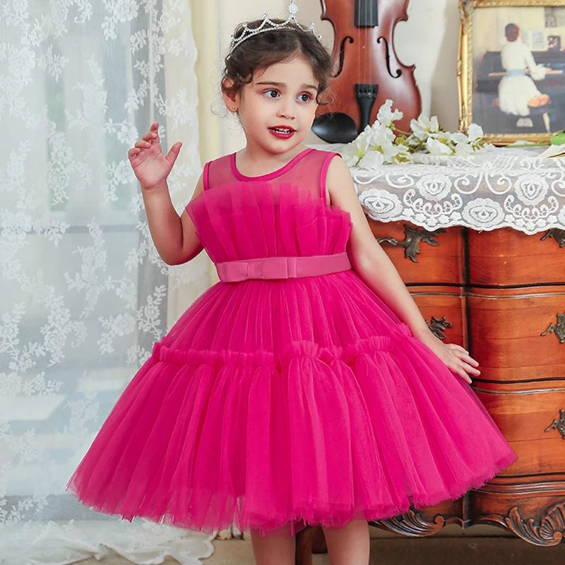 Tulle Baby Party Dresses For Girls Elegant Kids Wedding Birthday Prom Gown Toddler Girl Princess Dress Infant Outfits Vestidos